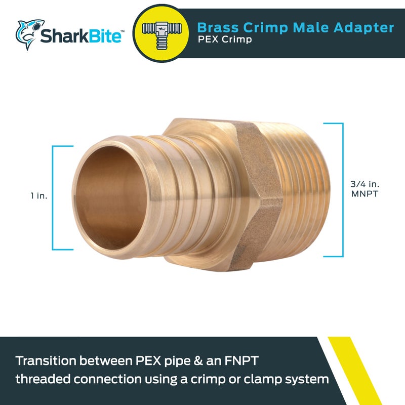 SharkBite 1 Inch x 3/4 Inch Crimp MNPT Male Adapter, Brass Plumbing Fitting, PEX Pipe, Copper, UC142LFA - Image 2